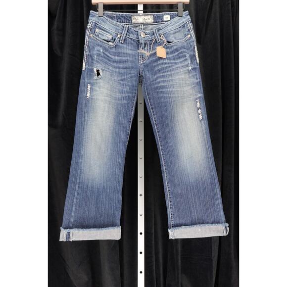 BKE Denim Denim - BKE Denim Women's Distressed Starlite Rolled Cuff Crop Raw Hem Denim Jeans SZ 26